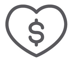 grants icon of heart with dollar symbol