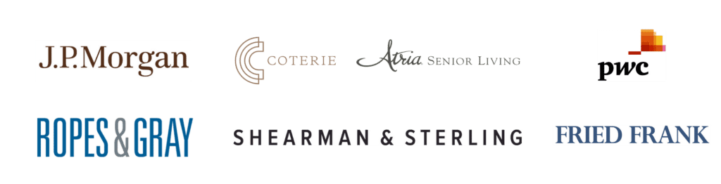 J.P. Morgan, Ropes & Gray, Coterie Atria, Sherman & Sterling, Fried Frank, and PWC logos.