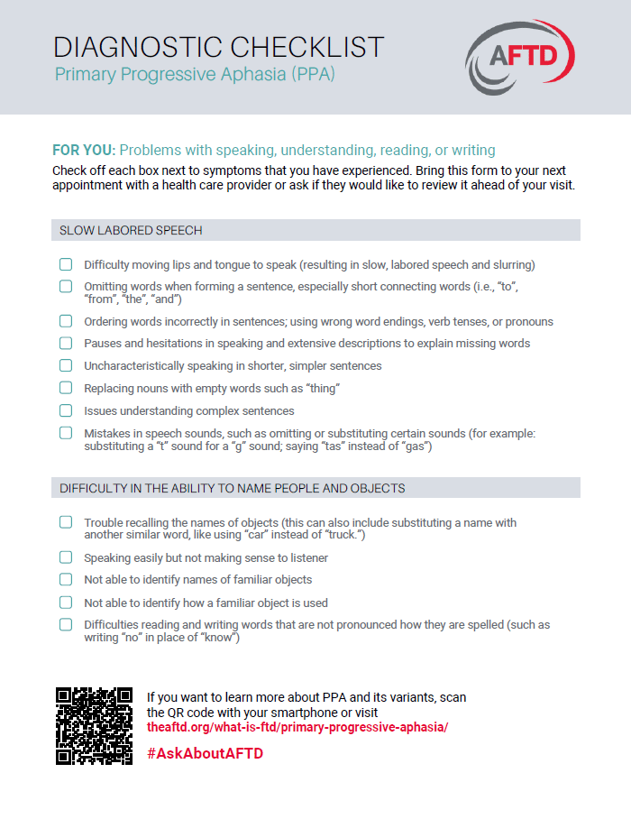 Primary Progressive Aphasia PPA AFTD