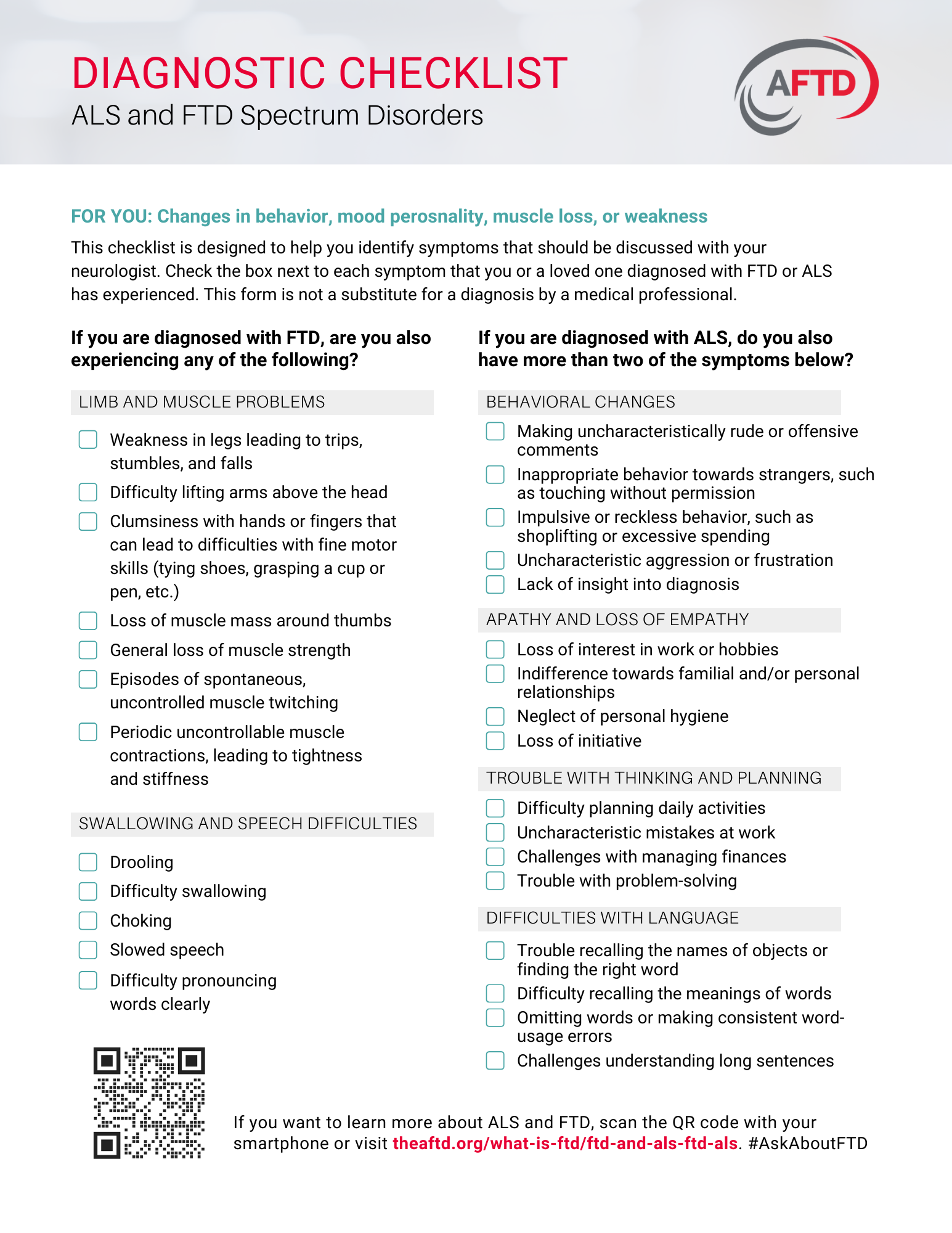 ALS & FTD Diagnostic Checklist Screenshot