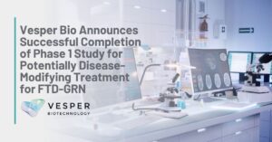 Text: Vesper Bio Announces Successful Completion of Phase 1 Study for Potentially Disease-Modifying Treatment for FTD-GRN Background: A laboratory, with a computer displaying PET scan results.