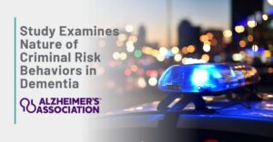 Text: Study Examines Nature of Criminal Risk Behaviors in Dementia | Background: The lightbar of a police car flashes with a city in the background